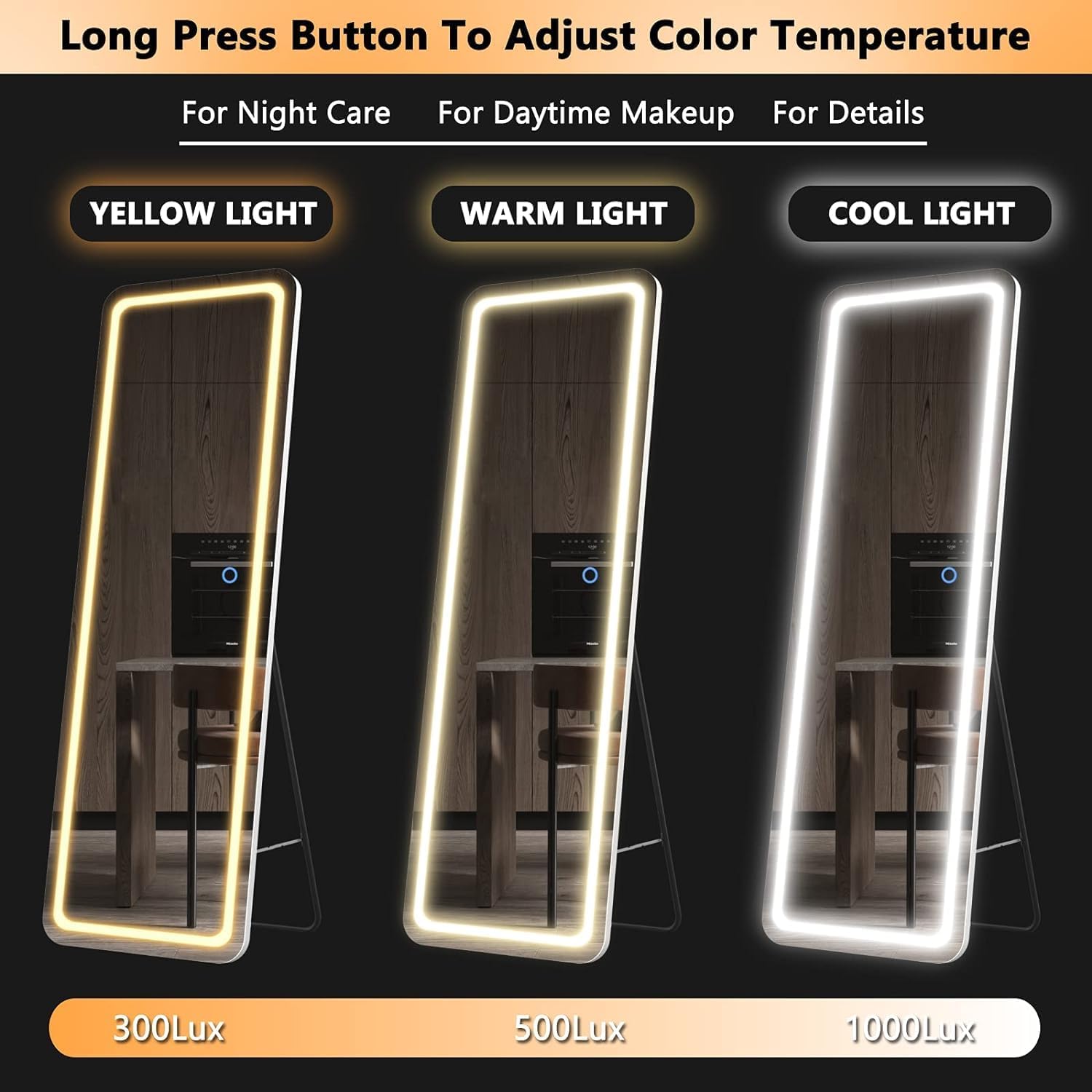 60 x 20 Full Length Mirror with Lights and Stand Wall Mounted and Floor Mirror LED Lighted Full Body Dressing Mirror. 