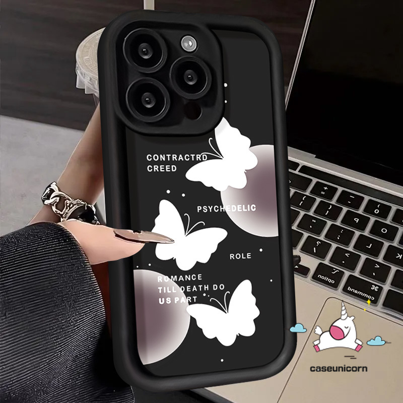 For Redmi 12 9A 13C 9 12C 10C 9C NFC A1 10A A2 9T Redmi Note 12 11 10s 8 11s 10 9 Pro Max Poco X5 M3 C55 Mi 12 11 Lite English Letter Ball Pure Black Butterfly Pink Case