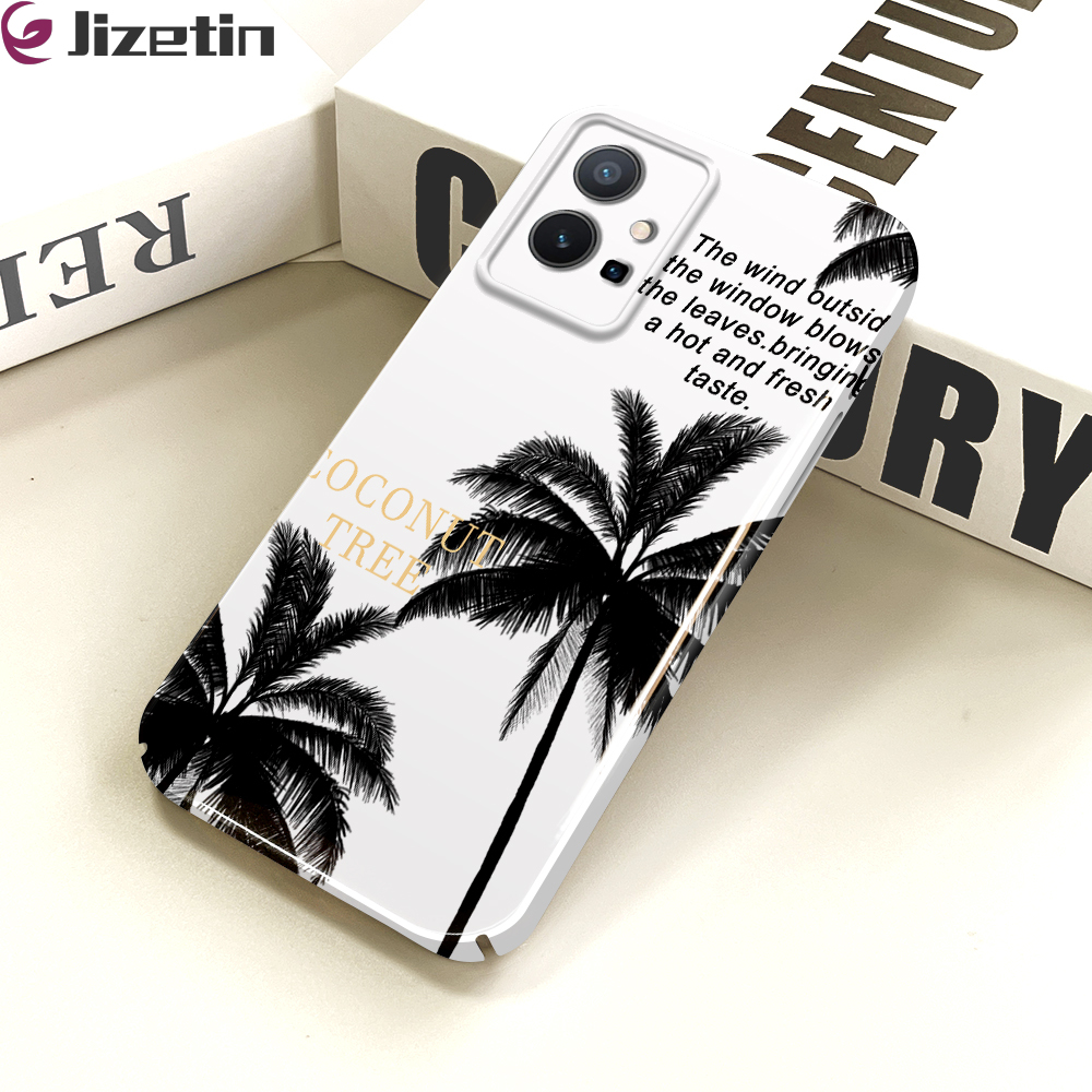 Jizetin for Vivo Y75 5G / Y77 5G Back Cover Coconut Forest By The Sea Luxury Slim Hard Crashproof Mobile Phone Case For Boys Girls