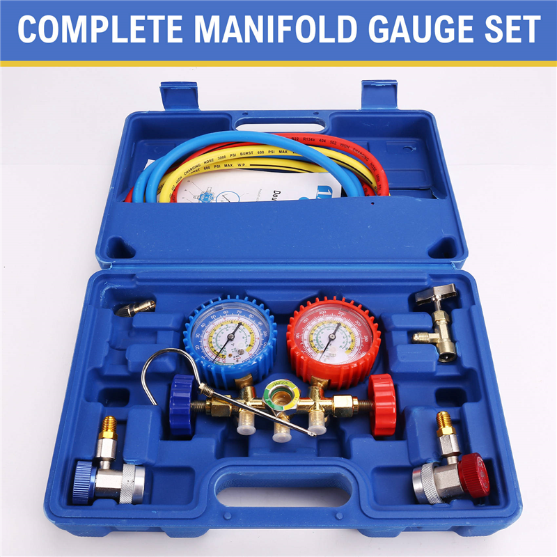 AC Gauges R134a R12 R22 R502 3 Way Automotive AC Gauge Antishock Gauges Hoses Couplers Adapter Puncturing Tap Freon Kit. 