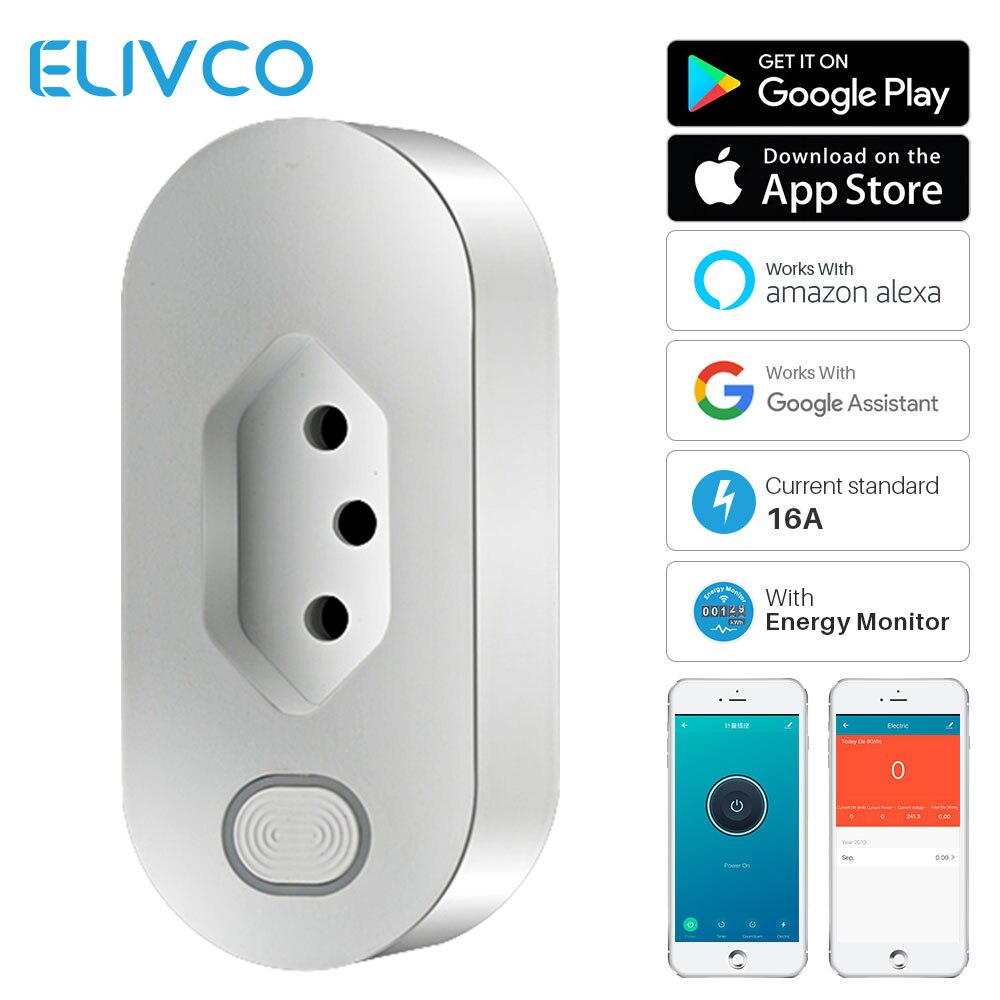 WiFi Smart Power Plug Brazil 16A Wireless APP Remote Control Socket Voice Control Power Socket Support Alexa Google Assistant. 