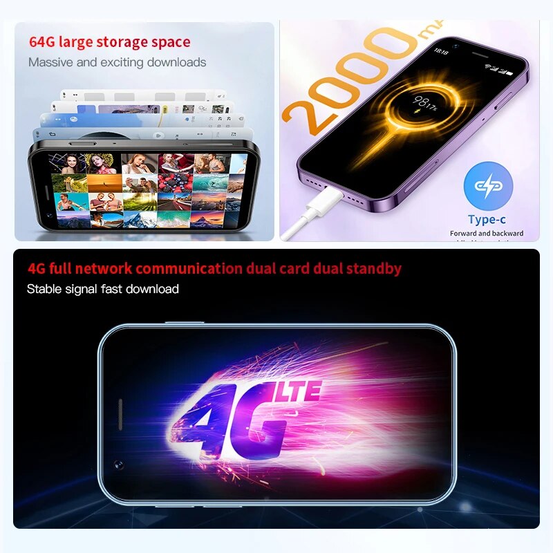 SOYES XS16 Mini 4G LTE Android10.0 Smartphone 3GB RAM 64GB ROM 3 Display 5MP Camera Dual SIM With Play Store WhatsAPP. 