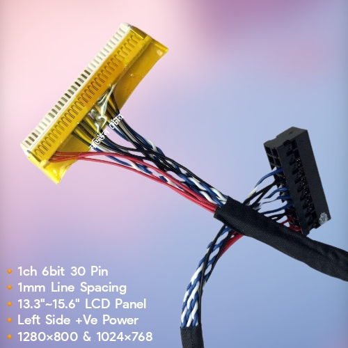 FIX Series LVDS Cable 30 Pin 1 Channel 6-Bit Left Power For 14.1"~15.6″ WXGA Laptop LCD Screen 1280x800 1024x768
