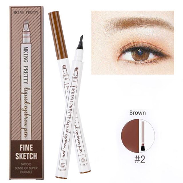 Dark Brown Eyebrow Pencil - Microblading Eyebrow Tattoo Pen for Perfect Brows! Makeup Waterproof 4-Tip Eyebrow Pen with Black Liquid Enhancer for Flawless, Natural-Looking Eyebrows. Cosmetic Tool for Easy, Quick & Long-Lasting Eyebrow Shaping & Enhancemen. 