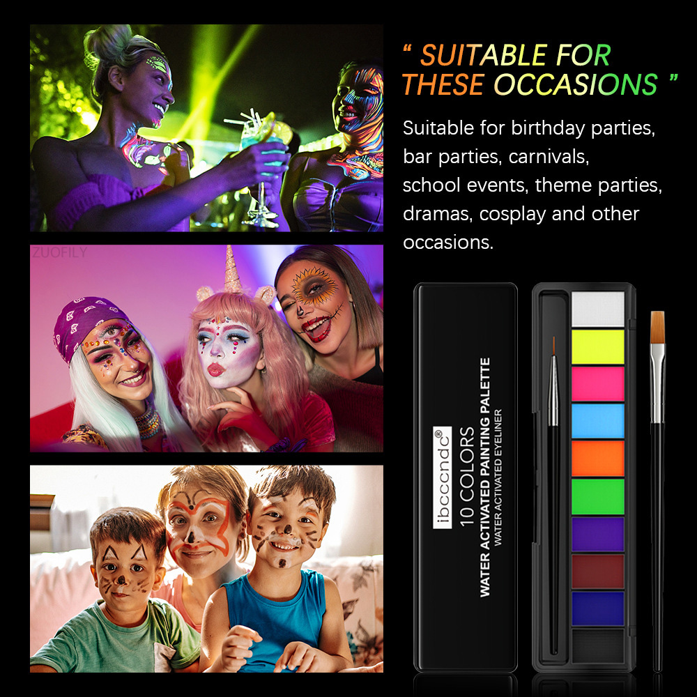 Water-soluble Face Body Painting with Brush DIY Tattoo Eyeliner Eyeshadow Pigment Paint Oil Makeup Palette Party Tools 10 Colors. 