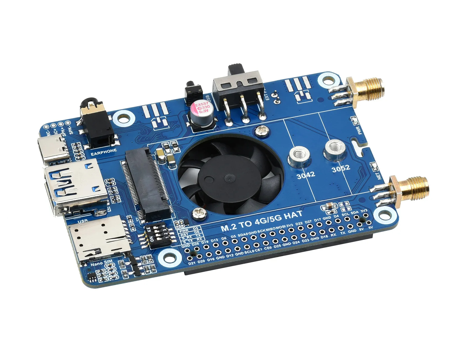 Waveshare SIM7600G-H M.2 4G HAT for Raspberry Pi, LTE CAT4 High Speed, 4G/3G/2G, GNSS, Global Band. 