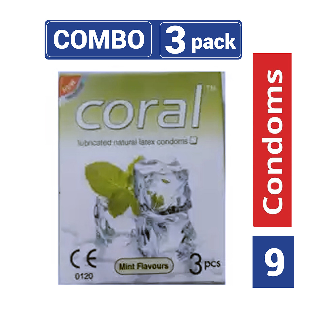 Coral - Mint Flavors Lubricated Natural Latex Condom - Combo Pack - 3 Packs