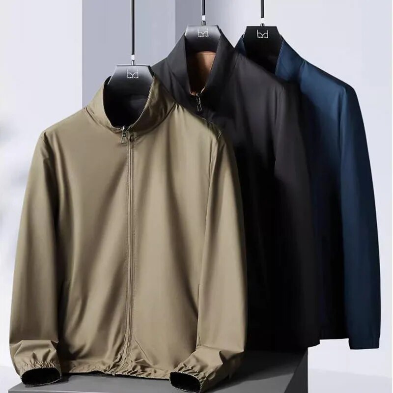 JSBD reversible reversible Fall Business All-in-one weatherproof stand-up collar jacket with tencel wool lining. 