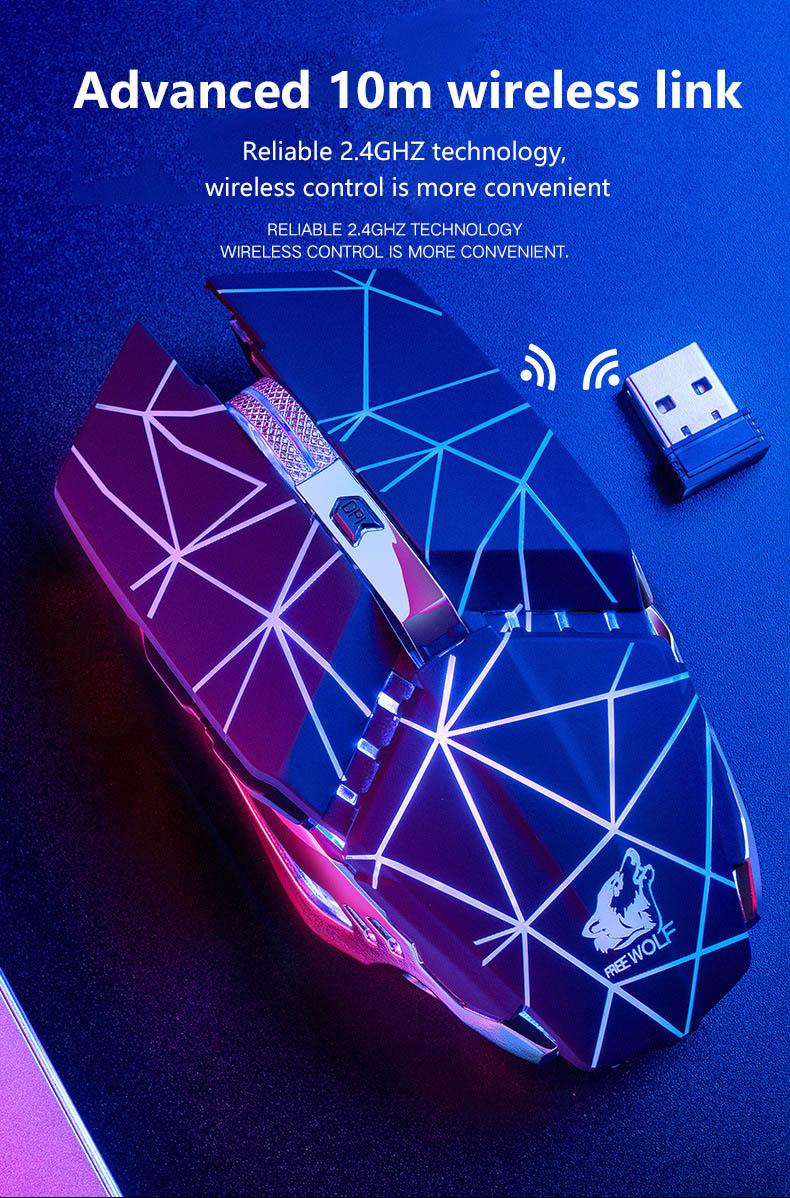 Free Wolf X11 2.4GHz Wireless Mouse rechargeable luminous mechanical gaming mouse Wireless Computer Mouse hot sell. 