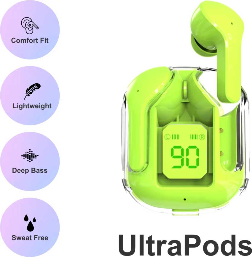Original TRUE Ultrapods Wireless Earbuds with Display Transparent Design, Bluetooth 5.3 Water Proof, BEST TWS. 