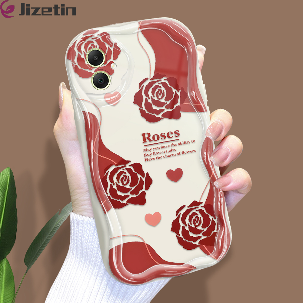 Jizetin for Samsung A05 Back Cover Red Rose Cream Wavy Edge Soft Silicone Phone Case