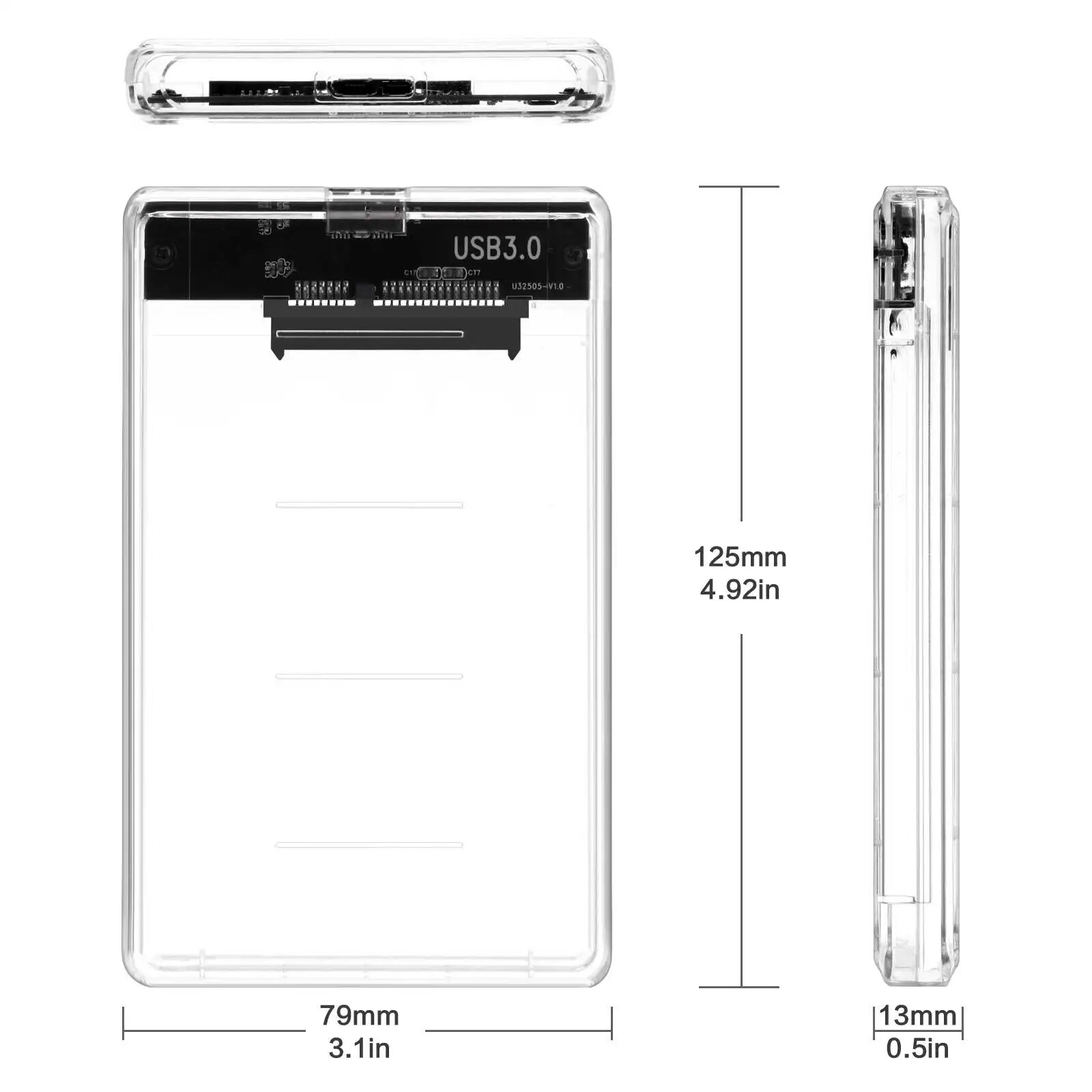USB 3.0/Type C HDD Enclosure 2.5 inch SATA SSD External Hard Drive Case with 5Gbps Transfer Speed Clear Harddisk Boxs Tool-Free. 
