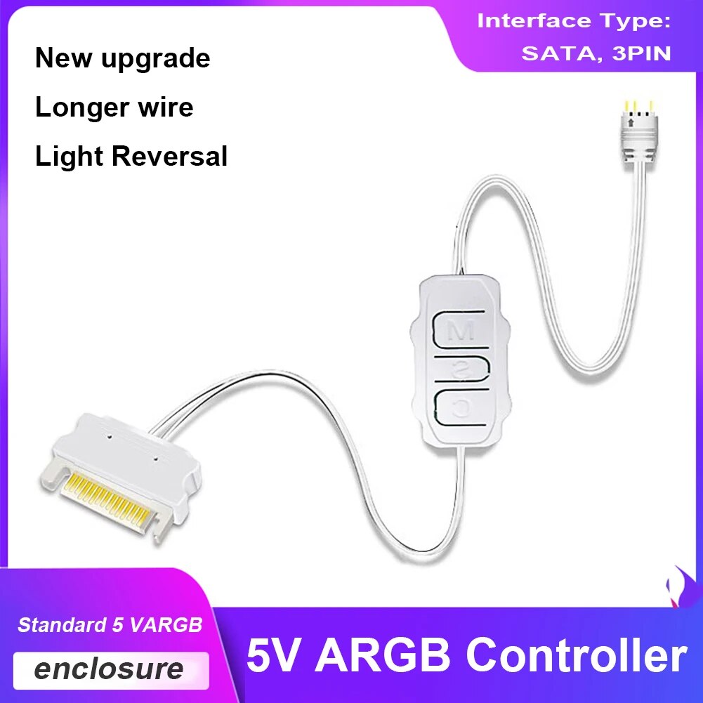 SATA To 5V 3 Pin ARGB Controller Cable Mini Adapter Controller SATA Power Supply RGB Lengthen Cable for Cooling Fan Light Strip