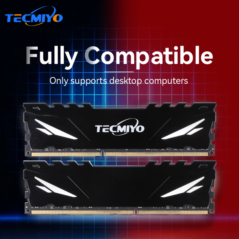 TECMIYO DDR3/ DDR3L 1333/1600 DDR4 8GB/16GB 2133/2400/2666MHz/3000MHz/3200MHz/3600MHz Desktop RAM with Heat Sink - 1 PC Black. 