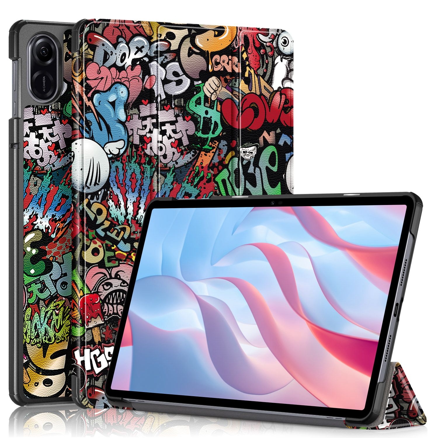 （COD Available)Coloured Drawing 3-Fold Holder Leather Case For Honor Pad X9 / X8 Pro 11.5. 
