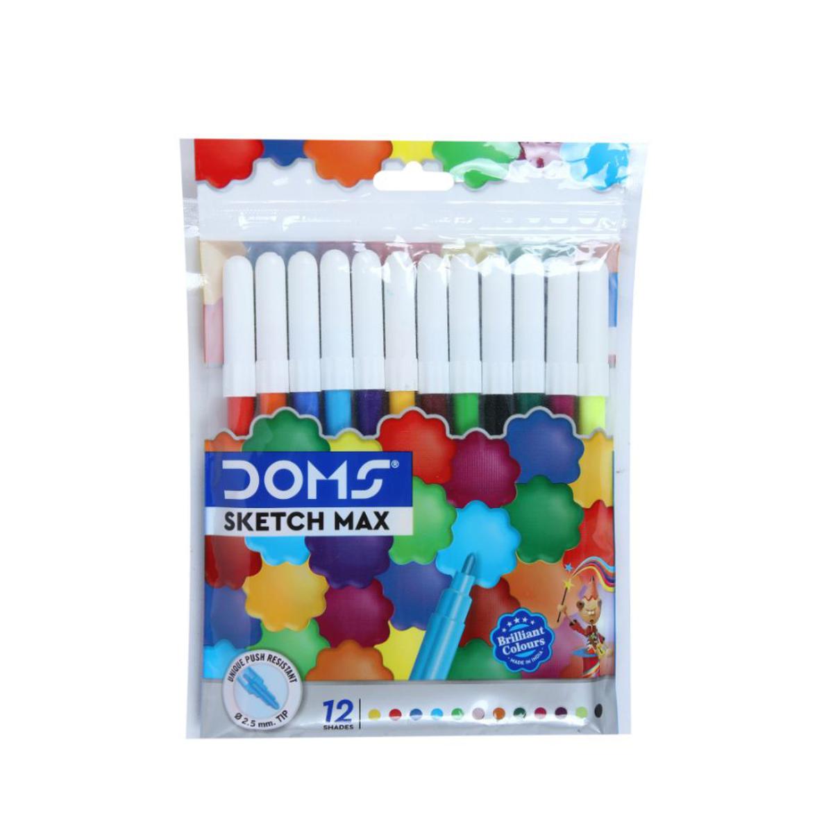 DOMS Sketch Max Non-Toxic Water Color Sketch Pen 12 Assorted Shades