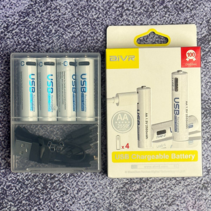 AiVR USB Rechargeable AA Batteries 4pcs – 2550mWh rechargeable battery ...