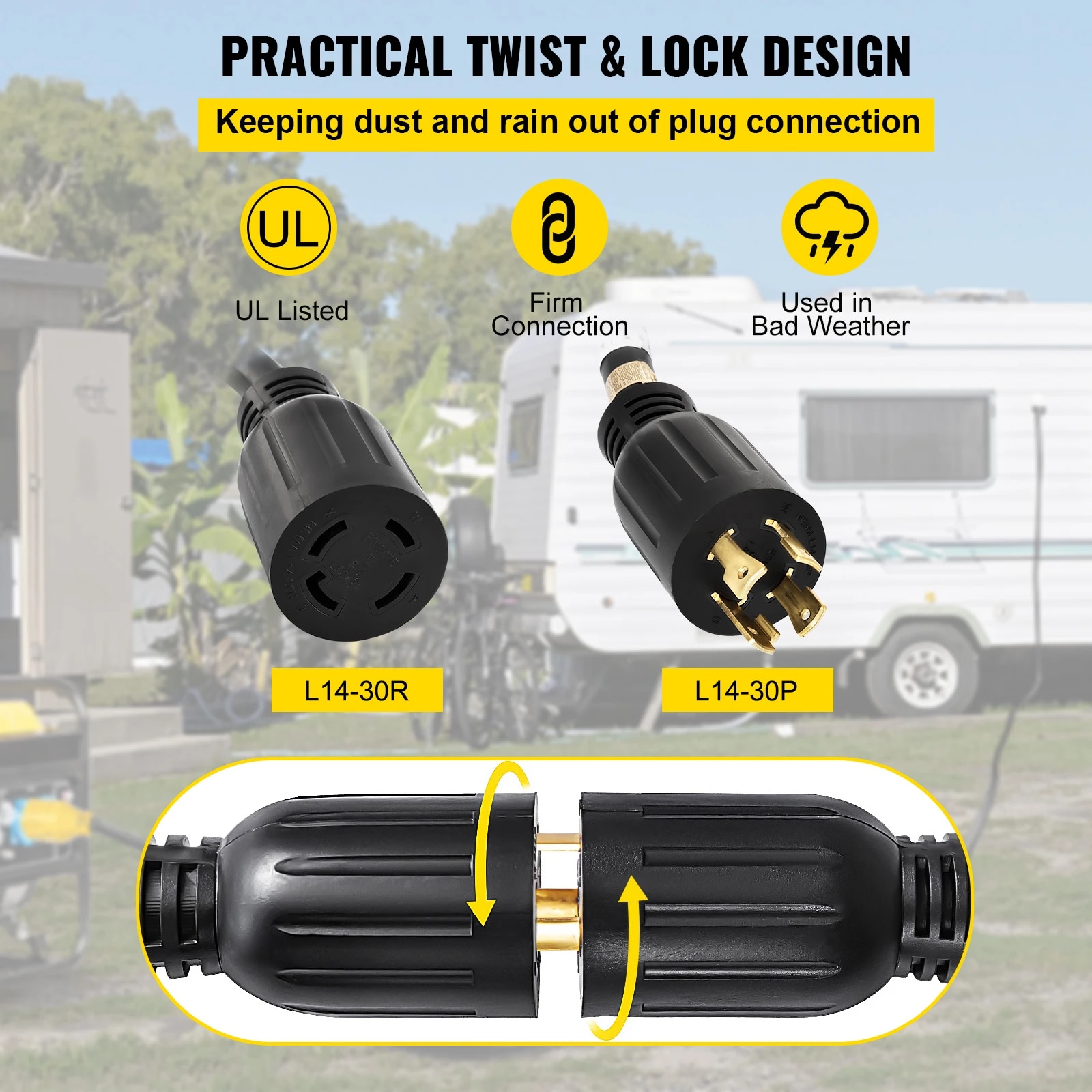 VEVOR Heavy Duty Generator Extension Cord 20FT 40FT 50FT 30Amp Weatherproof Emergency Twist Lock SJTW Power Cable for Outdoor|n. 
