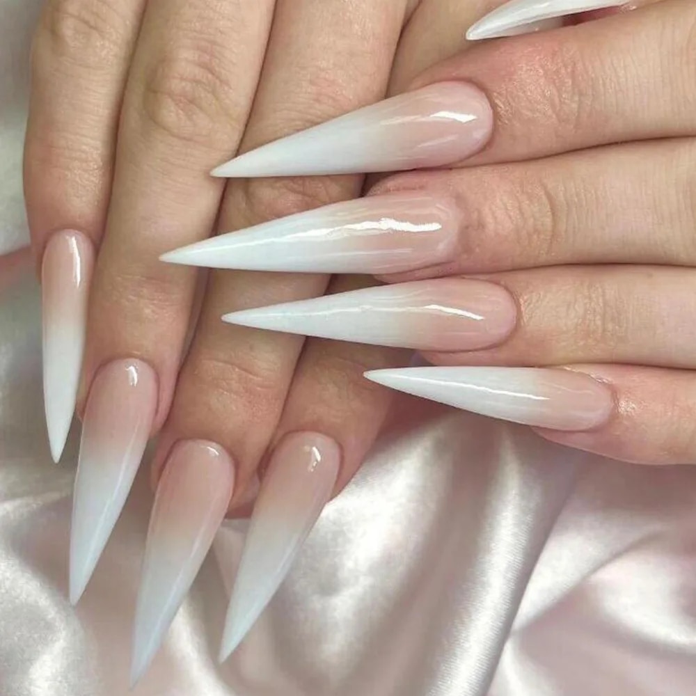 24Pcs False Nails With Glue Almond Pink Butterfly Design Detachable Rhinestones Acrylic Nails long stiletto Press On Nails