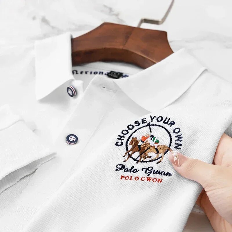 Hight Quality Horse Badge Embroidery Men's Polo Shirt Winter Long Sleeve Business Casual Man Polo Shirts From Luxury Brands. 