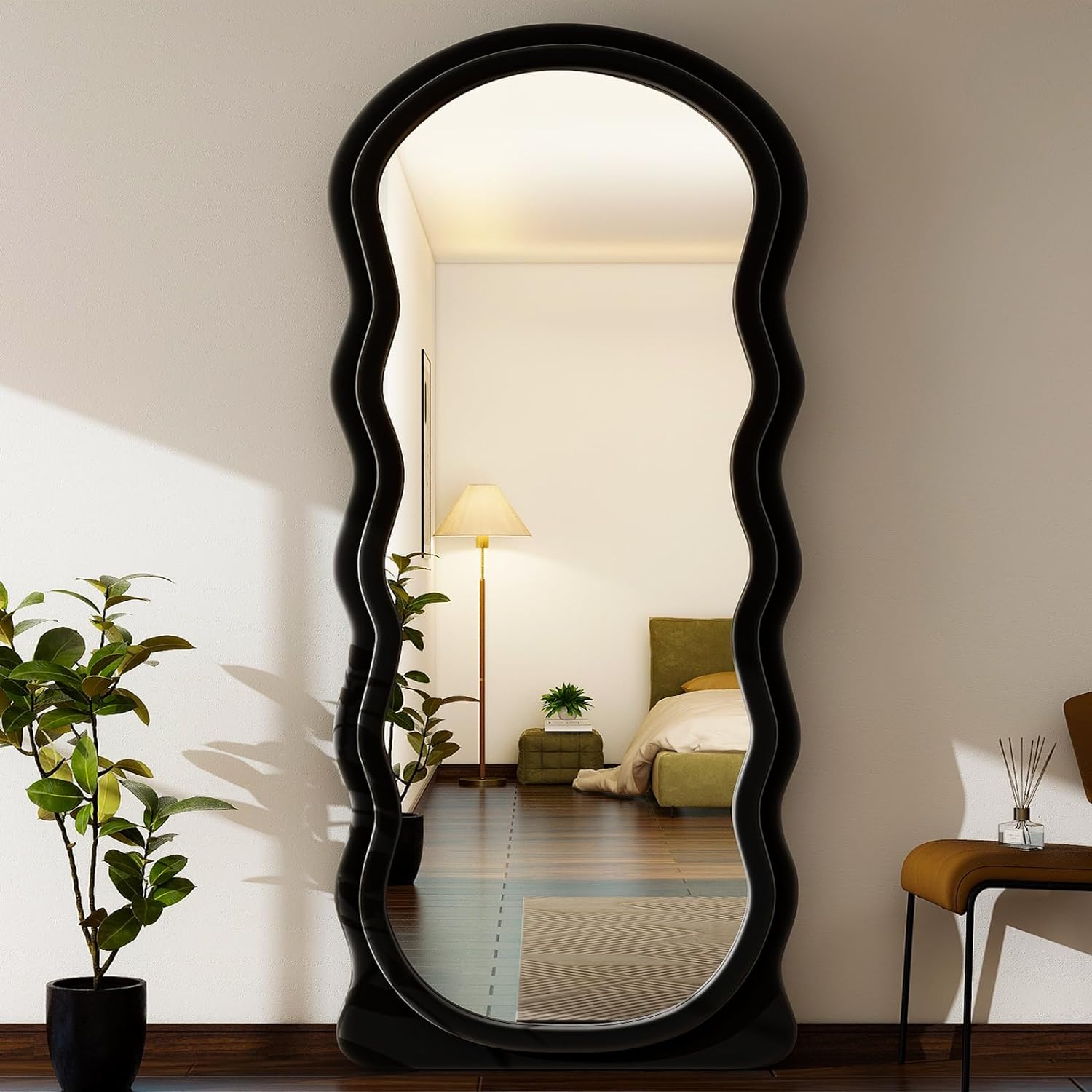 71 x 30 Irregular Full Length Mirror with Flannel Wrapped Wooden Frame - Extra Large Full Mirror for Hanging or Leaning