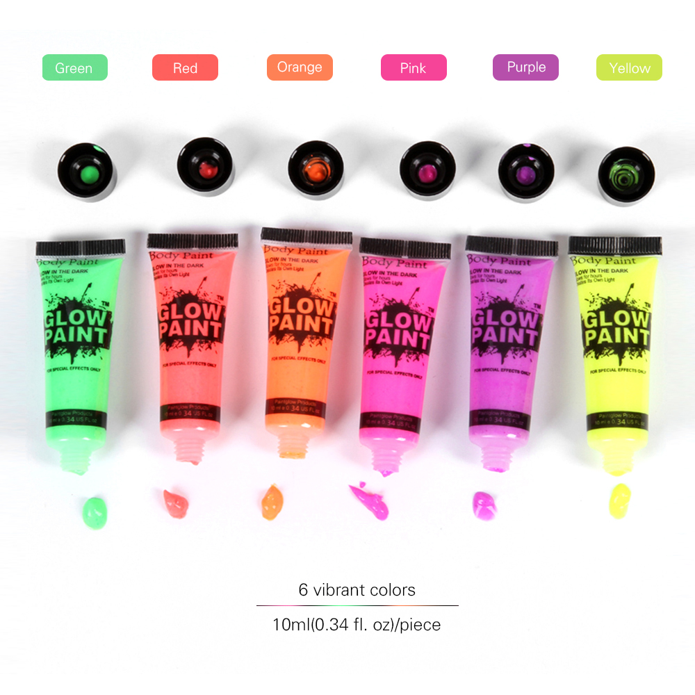 Glow In Dark Face Body Paint Uv Blacklight Neon Fluorescent Set Of