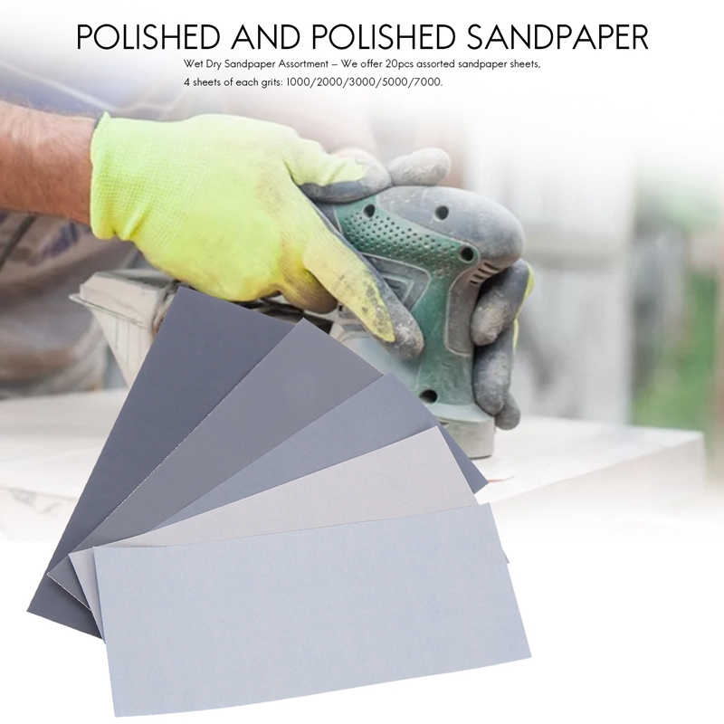 20Pcs Wet Dry Sandpaper, High Grit 1000/2000/3000/5000/7000 Sandpaper Sheets Assortment For Wood Metal Polishing Automotive Sanding, 9 X 3.6 Inch