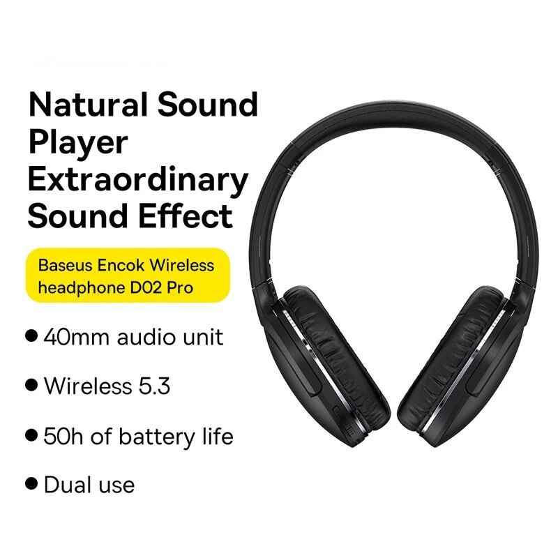Baseus D02 Pro Wireless Headphones Bluetooth Earphone 5.3 Foldable Headset Sport Over the Ear Headphone Gaming Bluetooth Earbuds. 