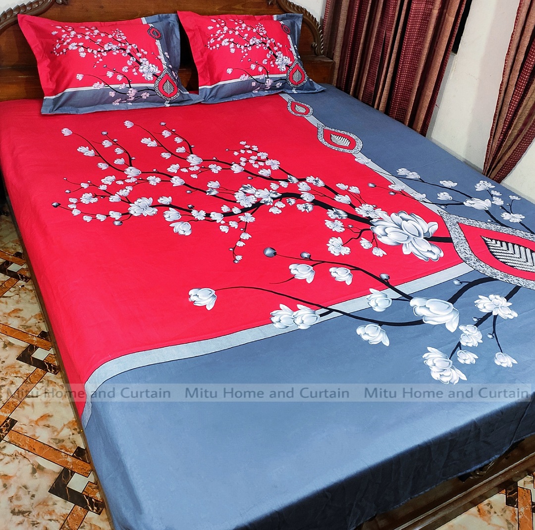 King Size Full Panel Bedsheet With Pillow Cover Chador Set 7.5×8.5 Feet Full Cotton Fabric  Red , Blue , Pink , Green - Bed Sheet - bed sheet home tex. 