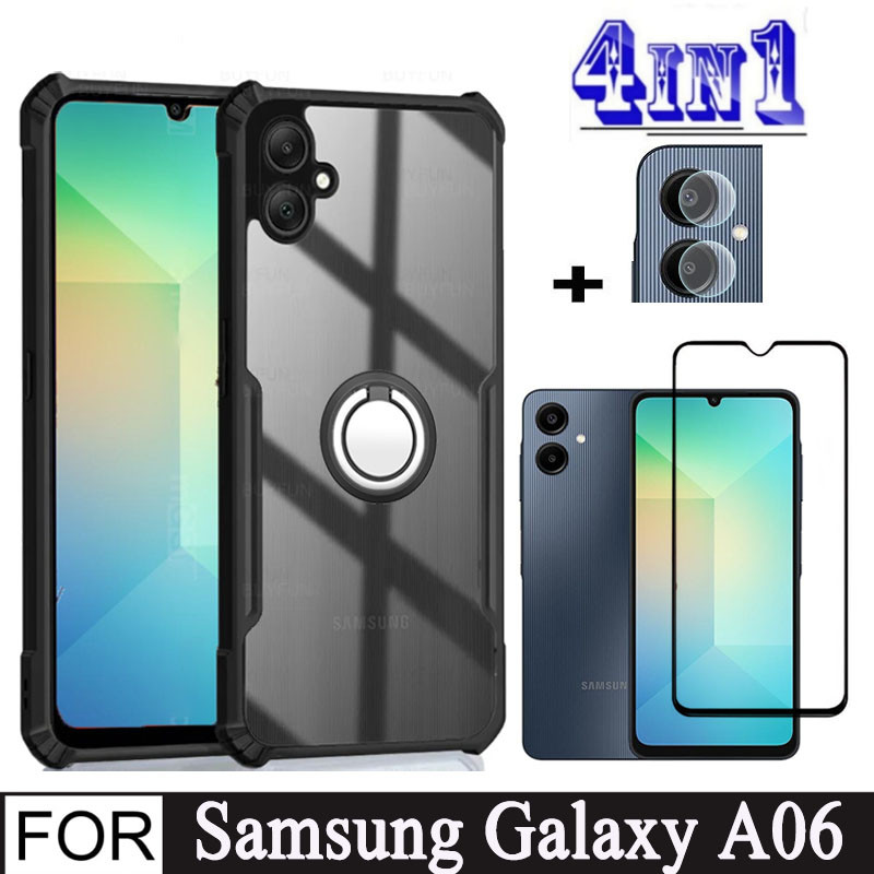 Samsung A06 4 in 1 Shockproof Phone Case for Samsung Galaxy A05s A05 Camera Lens Glass Screen Protector + Mobile phone holder