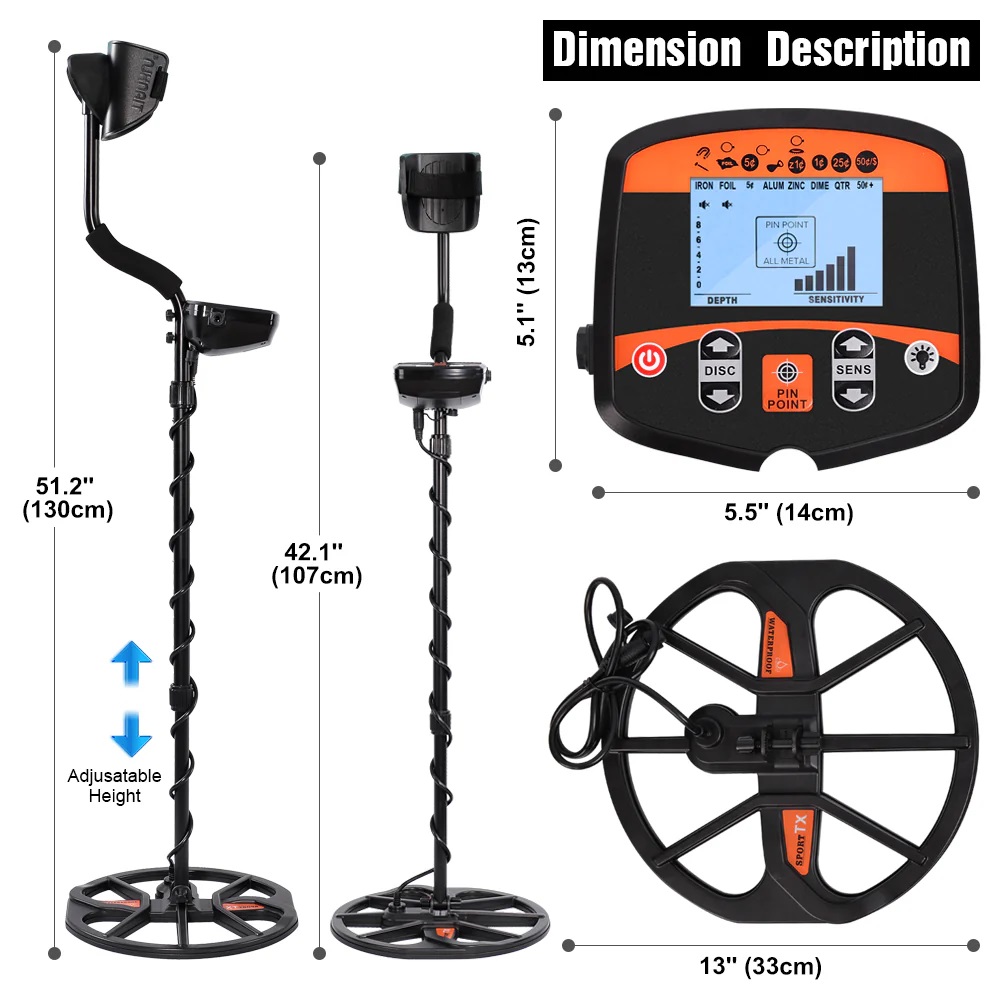 Professional Underground Metal Detector TX-960 Gold Scanner Search Finder Gold Detector with 13 Waterproof Search Coil LCD. 