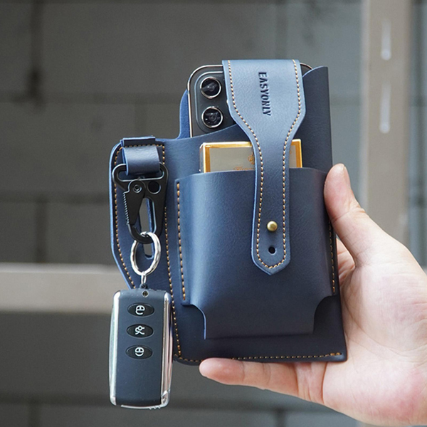 Men Waist Bag Belt Loop Packs Outdoor Pouch PU Leather Cell Phone Holster Phone Bag Waist Purse 2 Pockets