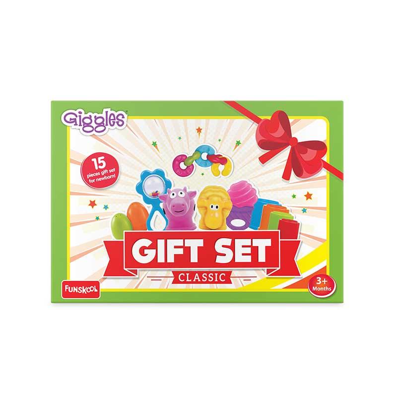 FUNSKOOL Giggles - Gift Set Classic Stack Nest Link Squeakers Teether Rattle Kids Playset. 