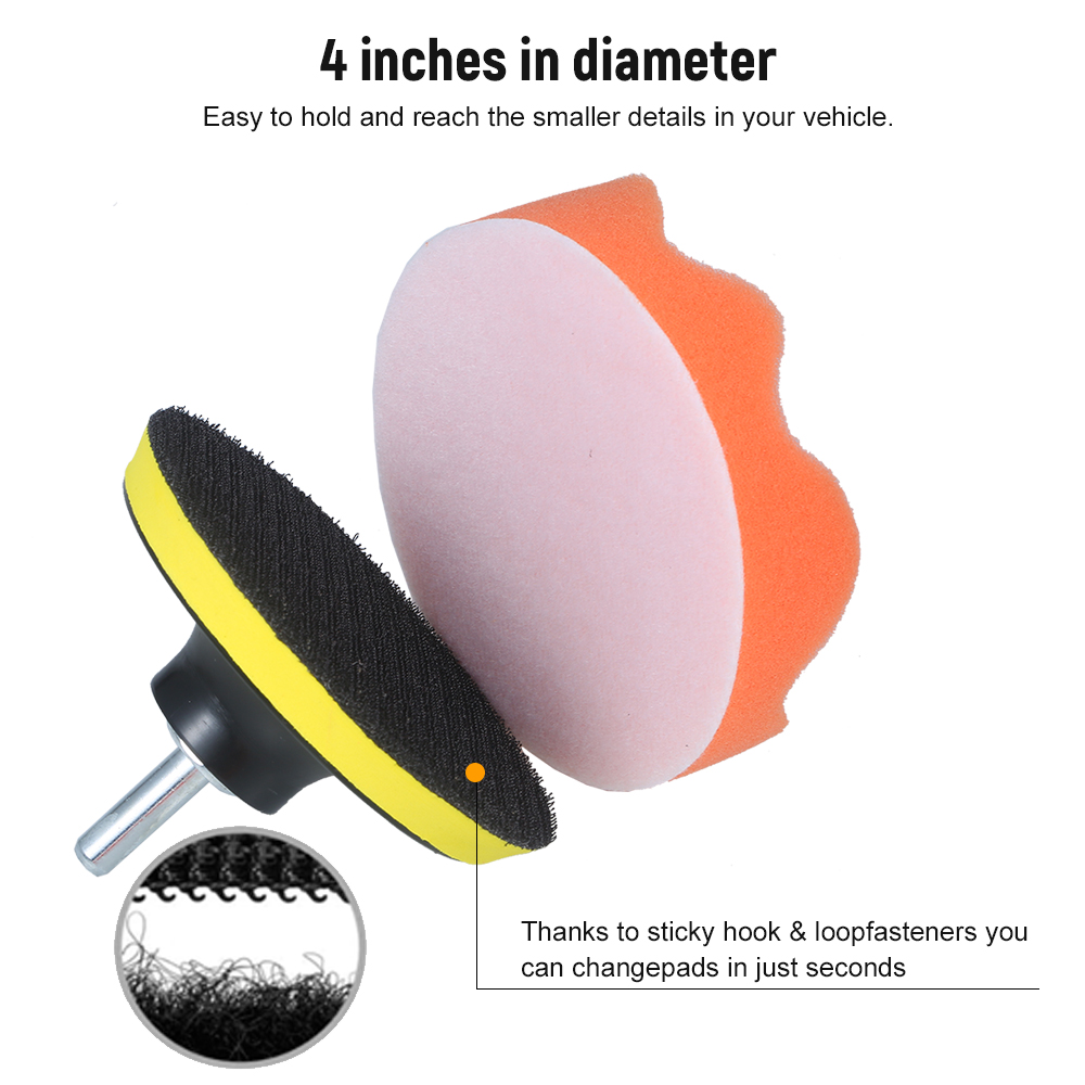 KOGEEK 10pcs Polishing Pad Kit 4-inch Foam Buffing Pads with Waffle Foam Wool Pad Backing Plate for Angle Grinder Buffer Orbital Polisher Sander Rotary. 