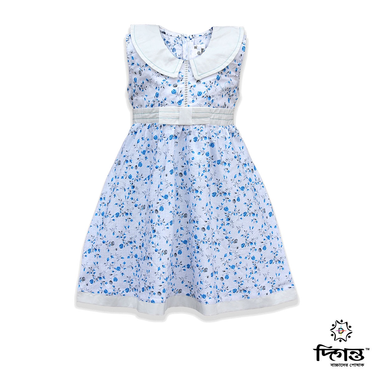 White Flower Print Cotton Frock for Baby Girls