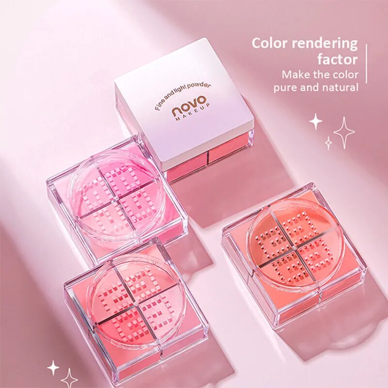 4 Square Grid Face Blusher Vibrant Orange Makeup Blush Palette Cheek Contour Blush Powder Matte Blusher Korean Makeup Tint Blush. 