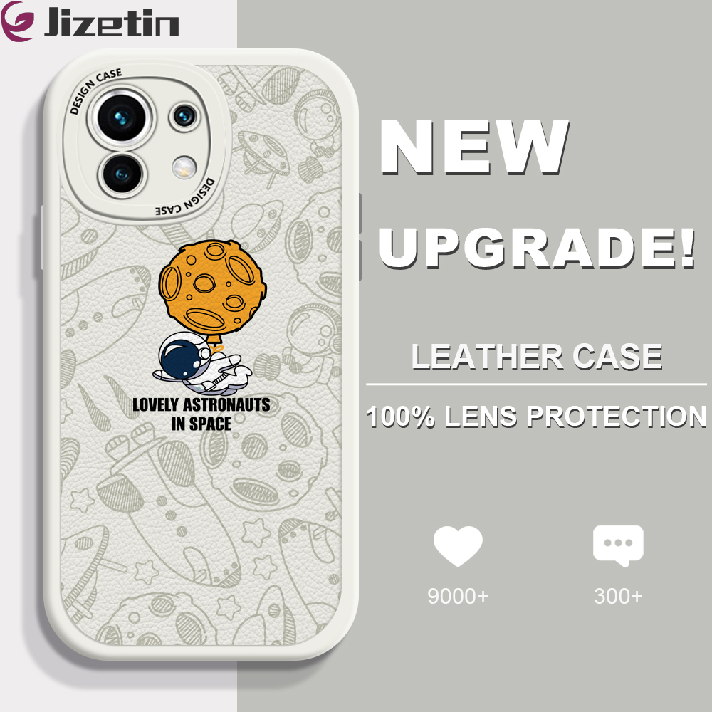 Jizetin for Xiaomi 11 Back Cover Lovely Astronaut Lambskin Texture PU Leather Back For Girls Boys Soft Phone Case