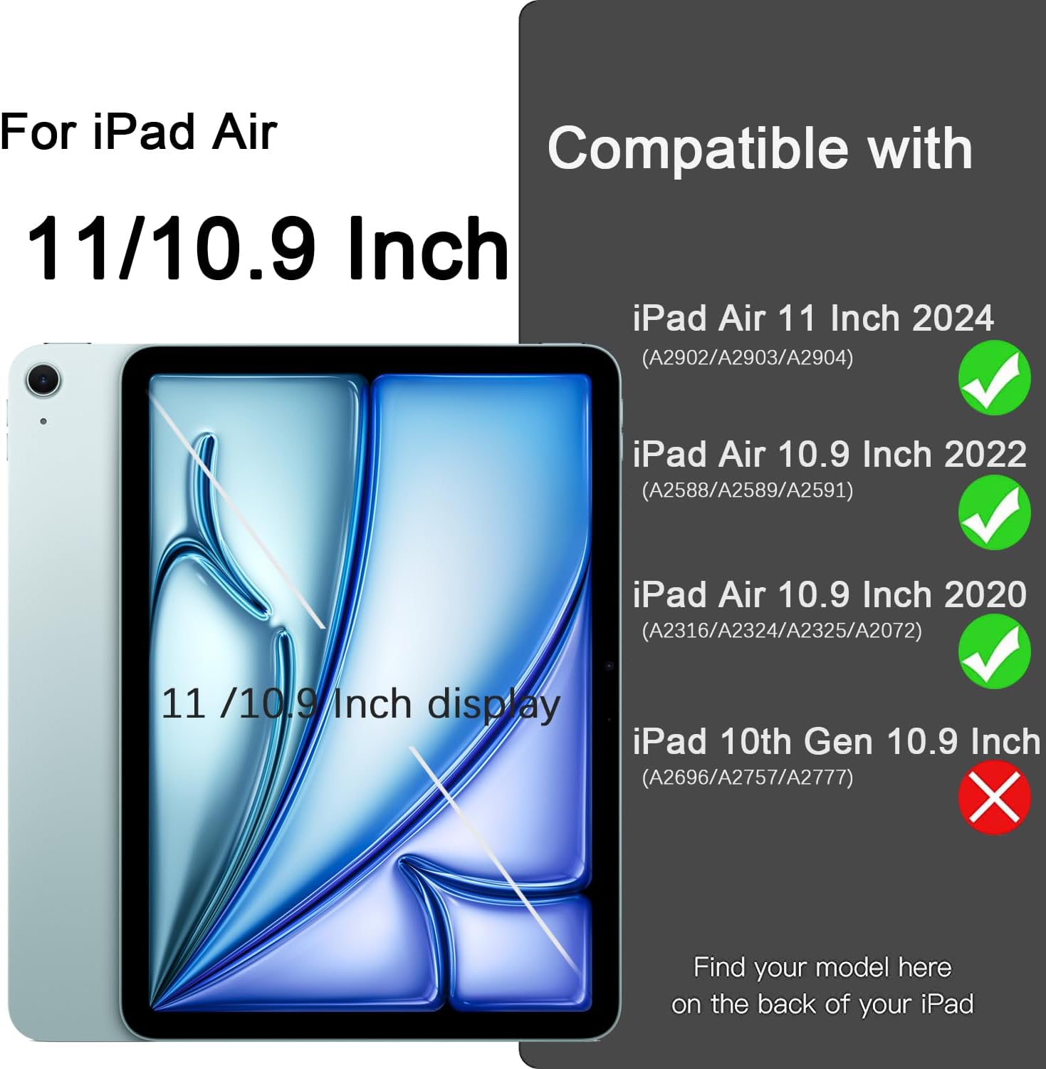 For ipad Air 6th Generation 11 Inch Case 2024/ iPad Air Case 5th Generation/4th Generation 2022/2020 10.9 Inch, Smart iPad Case[Support Touch ID and Auto Wake/Sleep] (Black/Navy Blue). 