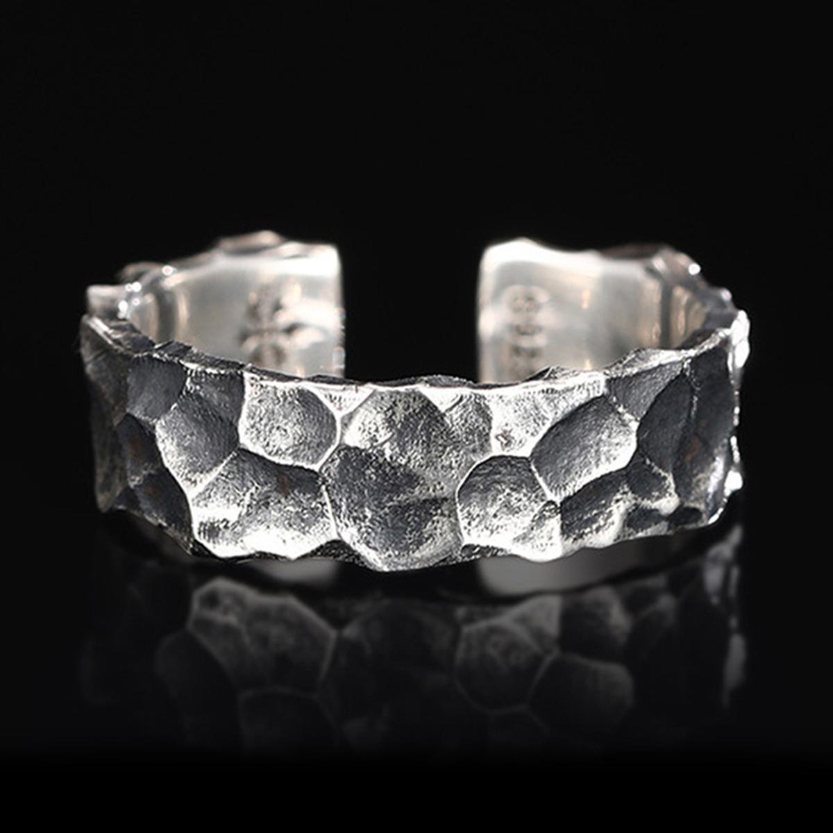 （New）Thai ilver Retro Men' Open Ring  Adjutable Men' imple Ring Old Hammer Ring. 