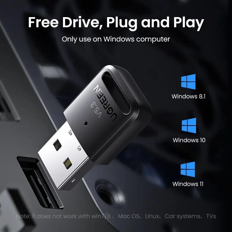 UGREEN USB Bluetooth 5.3 5.0 PC Adapter Portable Mini USB Flash Drive Win 11/10/8.1 Wireless Mouse Keyboard Music Audio Receiver. 