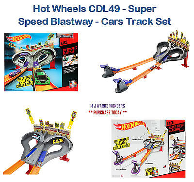 Hot Wheels Super Speed Blastway Track Set, 1 Hot Wheels Car, Dual-Track Racing, 1 or 2 Player, Connect to Other Sets, Toy for Kids 4 Years Old & Up. 