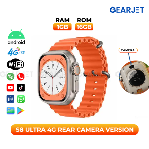 S8 Ultra Honeycomb Edition Smartwatch 4G Camera Version Google Playstore Whatsapp IMO YouTube Tiktok 1GB RAM 16GB ROM Android Smart watch. 