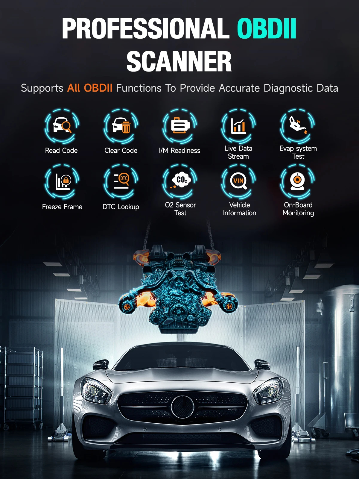 ANCEL AD410 PRO Code Reader + Battery Test Check Engine With Full OBD2 Function Car Diagnostic Tools. 