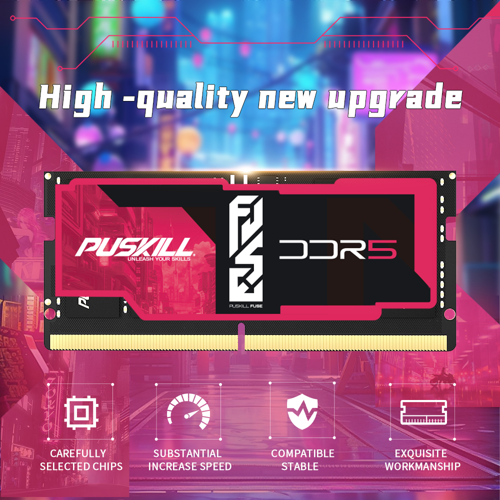 PUSKILL FUSE Memoria Ram DDR5 Notebook 32GB 16GB 8GB 5600MHz 5200MHz 4800MHz 262-PIN 1.1V PC5 SODIMM Laptop Memory Memória. 