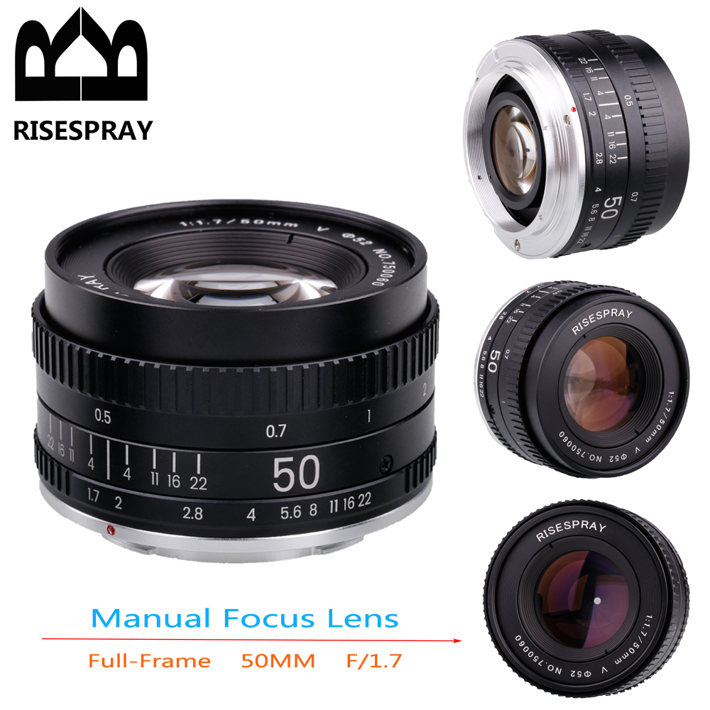 Metal RISESPRAY 50MM F1.7 Generation V Large Aperture Manual Focus Prime Full Frame Camera Lens For CANON EOS EF NIKON AI F. 