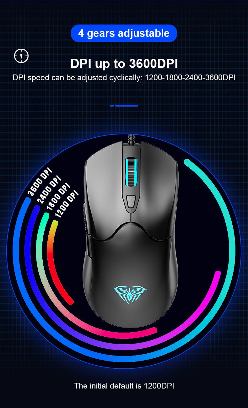 AULA S13 Wired Gaming Mouse, Professional Office Mouse, 6 Button 3600DPI Backlight Mouse For Gamer Desktop PC. 