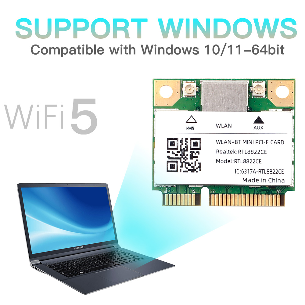Dual Band Mini Pcie RTL8822CE 1200Mbps WiFi Card Bluetooth 5.0 Wireless Adapter 802.11ac WIFI dongle For Win10/11 Better 7260HMW. 