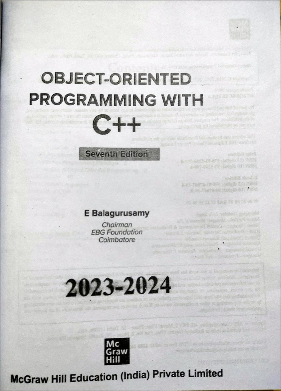 Object Oriented Programming with C++ by E Balagurusamy (7th Edition). 