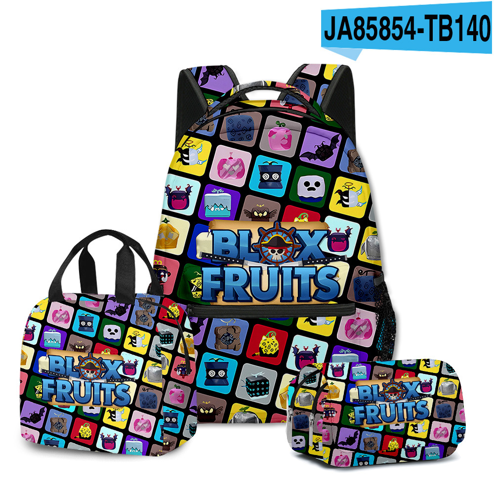 3D new ROBLOX game blox fruits schoolbag backpack for primary and secondary school students lunch bag pencil case three-piece set. 