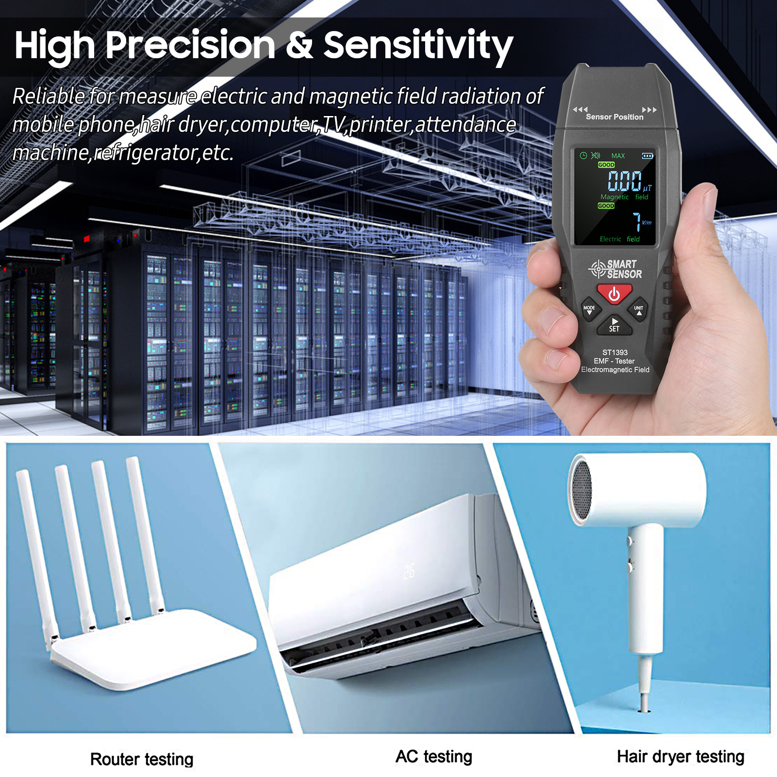 SMART SENSOR ST1393 Geiger Counter Nuclear Radiation Detector EMF Meter Electromagnetic Field EMF Radiation Test For Computer. 